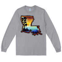Heather Grey louisiana  sunset map Long Sleeve Tee - BarkalooDesign