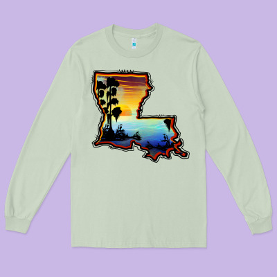 Louisiana  Sunset Map Long Sleeve Tee Designed By Barkaloodesign