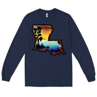 Navy louisiana  sunset map Long Sleeve Tee - BarkalooDesign