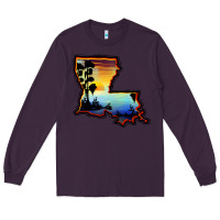 Plum louisiana  sunset map Long Sleeve Tee - BarkalooDesign
