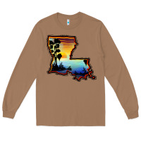 Toasted Coconut louisiana  sunset map Long Sleeve Tee - BarkalooDesign