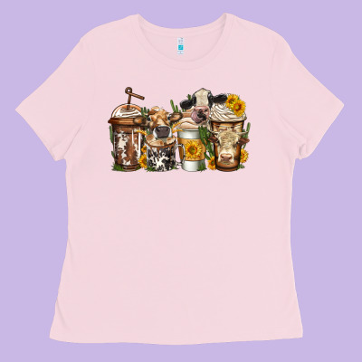 Cows Coffee Cups Ladies Tee Designed By Jasminsmagicworld