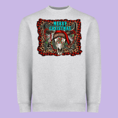 Merry Christmas Bull Skull Heavyweight Sweatshirt Designed By Ranaportraitstore