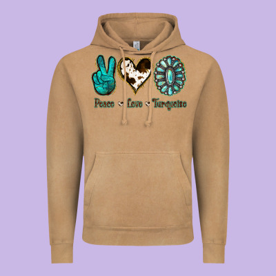 Peace Love Turquoise Vintage Hoodie Designed By Jasminsmagicworld