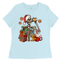 Baby Blue christmas skeleton coffee Ladies Tee - Jasminsmagicworld