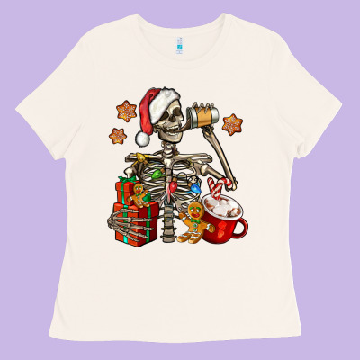Christmas Skeleton Coffee Ladies Tee Designed By Jasminsmagicworld