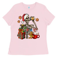 Bubblegum Pink christmas skeleton coffee Ladies Tee - Jasminsmagicworld