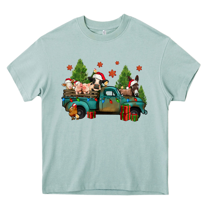 Christmas Farm Animals Truck Heavy Core Tee by Jasminsmagicworld | Teevron