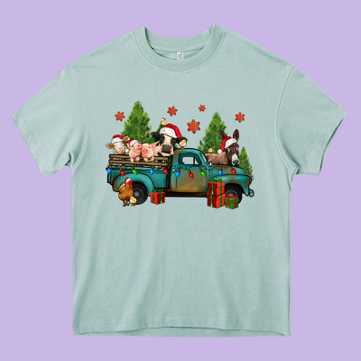 Christmas Farm Animals Truck Heavy Core Tee Designed By Jasminsmagicworld