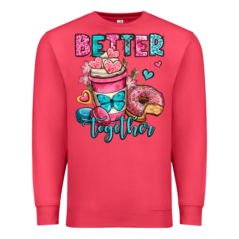 Better Together Donut And Coffee Valentines Day Premium Sweatshirt by OliviaCreatesArt | Teevron