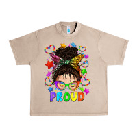 French Oak LGBTQ+ Messy Bun With Colorful Stars Urban Heavy Tee - BundleAndBundleShop
