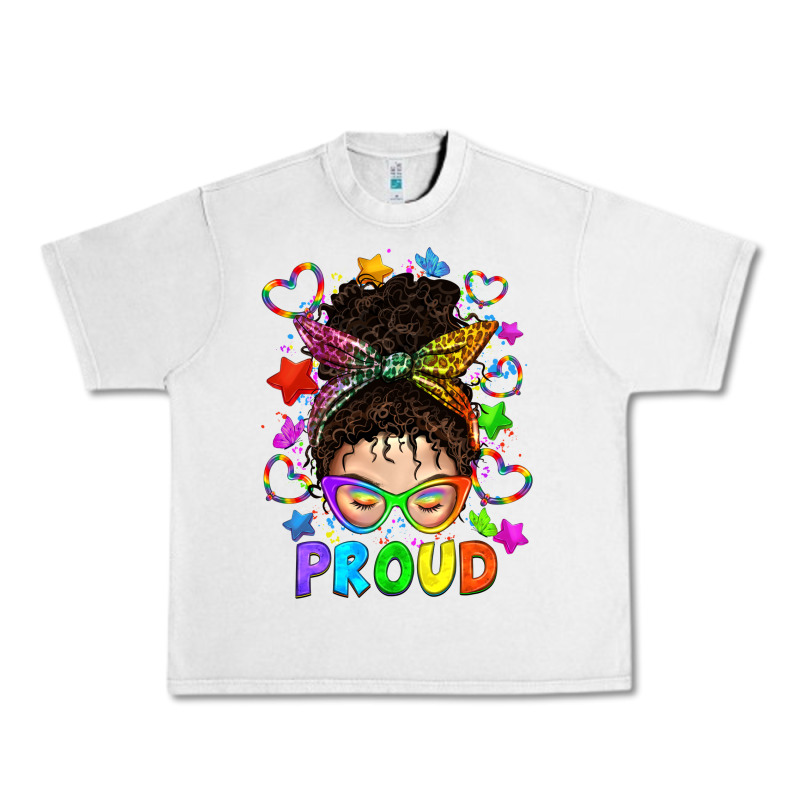 Lgbtq+ Messy Bun With Colorful Stars Urban Heavy Tee by BundleAndBundleShop | Teevron