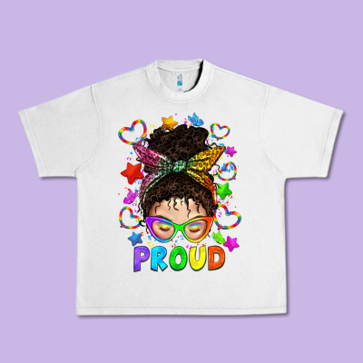Lgbtq+ Messy Bun With Colorful Stars Urban Heavy Tee Designed By Bundleandbundleshop