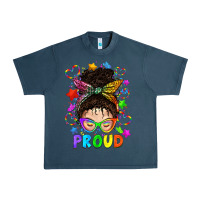Midnight Navy LGBTQ+ Messy Bun With Colorful Stars Urban Heavy Tee - BundleAndBundleShop