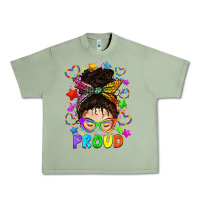 Oil Green LGBTQ+ Messy Bun With Colorful Stars Urban Heavy Tee - BundleAndBundleShop