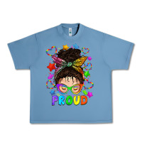 Pebble Blue LGBTQ+ Messy Bun With Colorful Stars Urban Heavy Tee - BundleAndBundleShop