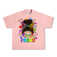 Salmon LGBTQ+ Messy Bun With Colorful Stars Urban Heavy Tee - BundleAndBundleShop