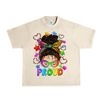 Sandshell LGBTQ+ Messy Bun With Colorful Stars Urban Heavy Tee - BundleAndBundleShop