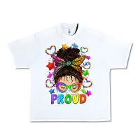 White LGBTQ+ Messy Bun With Colorful Stars Urban Heavy Tee - BundleAndBundleShop