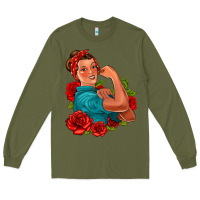 Army Green hispanic strong woman with roses Long Sleeve Tee - Jasminsmagicworld