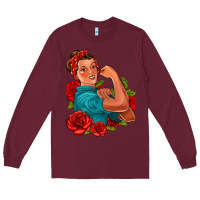 Burgundy hispanic strong woman with roses Long Sleeve Tee - Jasminsmagicworld