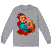 Heather Grey hispanic strong woman with roses Long Sleeve Tee - Jasminsmagicworld