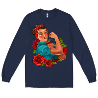 Navy hispanic strong woman with roses Long Sleeve Tee - Jasminsmagicworld