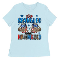 Baby Blue star spangled and hammered skeleton hand Ladies Tee - Jasminsmagicworld
