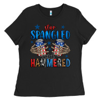 Black star spangled and hammered skeleton hand Ladies Tee - Jasminsmagicworld