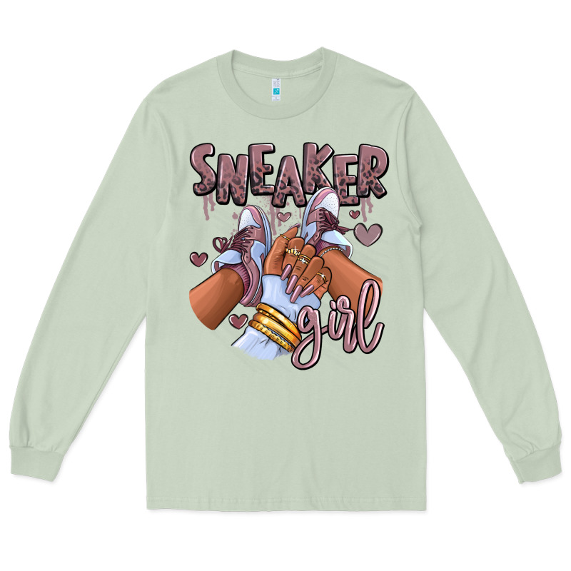 Sky J Mauve Sneaker Girl Afro Woman Long Sleeve Tee by RanaPortraitStore | Teevron