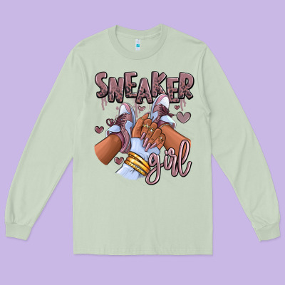 Sky J Mauve Sneaker Girl Afro Woman Long Sleeve Tee Designed By Ranaportraitstore