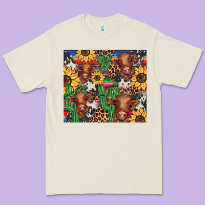 Western Cactus Sunflower Highlands Cow Premium Tee Designed By Barkaloodesign