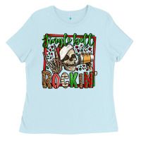 Baby Blue jingle bell rockin skeleton christmas Ladies Tee - Jasminsmagicworld