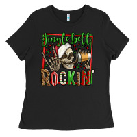 Black jingle bell rockin skeleton christmas Ladies Tee - Jasminsmagicworld