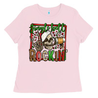Bubblegum Pink jingle bell rockin skeleton christmas Ladies Tee - Jasminsmagicworld