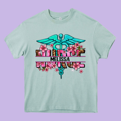 Floral Nurse Custom Name Heavy Core Tee Designed By Adodesignshop