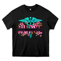 Black floral nurse custom name Heavy Core Tee - AdoDesignShop