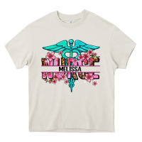 Cream floral nurse custom name Heavy Core Tee - AdoDesignShop