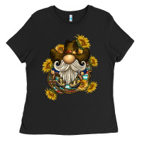 Black cowboy gnome sunflower rope Ladies Tee - BarkalooDesign