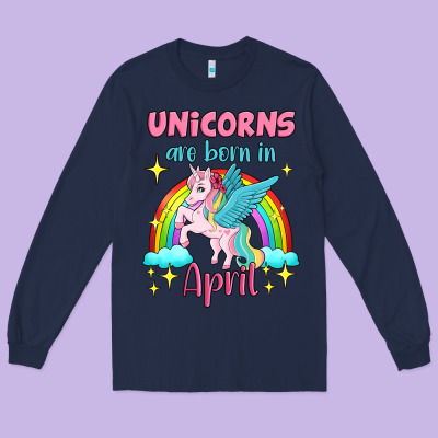 Unicorns Are Born In April Long Sleeve Tee Designed By Jasminsmagicworld