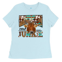 Baby Blue cow junkie Ladies Tee - NancyCooperArtShop