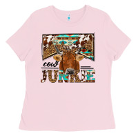 Bubblegum Pink cow junkie Ladies Tee - NancyCooperArtShop