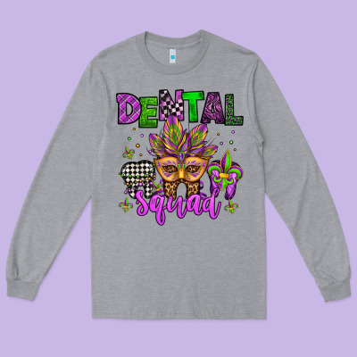 Dental Squad Mardi Gras Teeth Long Sleeve Tee Designed By Jasminsmagicworld