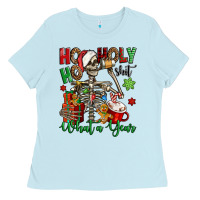 Baby Blue ho ho holy shit what a year christmas skeleton Ladies Tee - Jasminsmagicworld