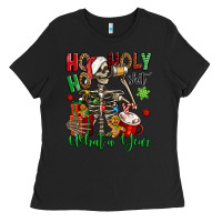 Black ho ho holy shit what a year christmas skeleton Ladies Tee - Jasminsmagicworld