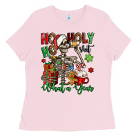 Bubblegum Pink ho ho holy shit what a year christmas skeleton Ladies Tee - Jasminsmagicworld