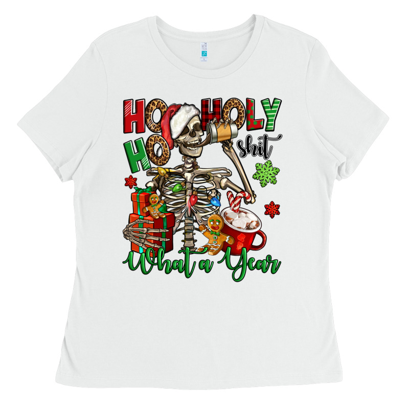 Ho Ho Holy Shit What A Year Christmas Skeleton Ladies Tee by Jasminsmagicworld | Teevron