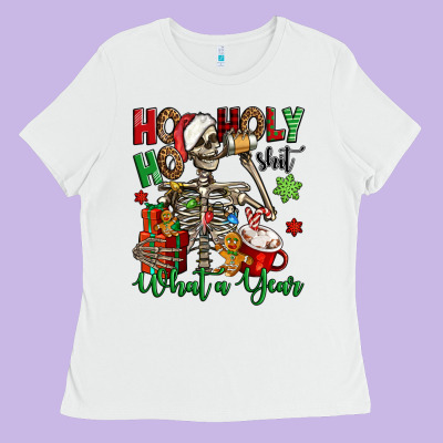 Ho Ho Holy Shit What A Year Christmas Skeleton Ladies Tee Designed By Jasminsmagicworld