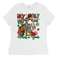 White ho ho holy shit what a year christmas skeleton Ladies Tee - Jasminsmagicworld