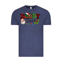 Vintage Denim Daddy Claus Santa Christmas lights and holly Vintage Tee - NancyCooperArtShop
